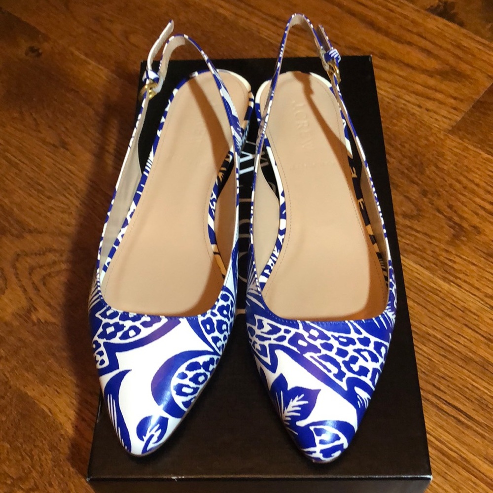 J Crew Lucie Printed Leather Slingback Flats S6.5